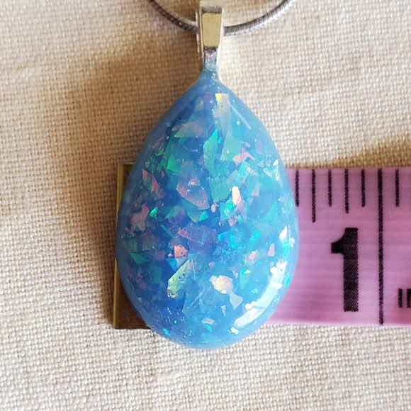 Handmade Blue faux Opal Teardrop Pendant - Picture 6 of 8